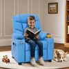 image:imageMCombo Big Kids Recliner for Ages 3 Child Reclining Chair Toddlers Recliner Sofa with Cup Holders Faux Leather Dark GreyNavy Blue