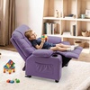 image:imageMCombo Big Kids Recliner for Ages 3 Child Reclining Chair Toddlers Recliner Sofa with Cup Holders Faux Leather Dark GreyViolet