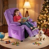 image:imageMCombo Big Kids Recliner for Ages 3 Child Reclining Chair Toddlers Recliner Sofa with Cup Holders Faux Leather Dark GreyViolet