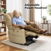 image:imageMCombo Big Man Power Lay Flat Lift Chair Triple Motor Power Lift Recliner with Massage amp Dual Heating Adjustable Headrest Fabric R7524 Navy Blue MediumWideBeige