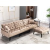 image:imageMCombo Convertible Sofa Bed 3 Seat L Shaped Sofa with Pillows and Ottoman for Living Room MidCentury Modern Sectional Chaise Futon Couch 5131 BeigeBeige