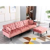 image:imageMCombo Convertible Sofa Bed 3 Seat L Shaped Sofa with Pillows and Ottoman for Living Room MidCentury Modern Sectional Chaise Futon Couch 5131 BeigePink