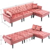image:imageMCombo Convertible Sofa Bed 3 Seat L Shaped Sofa with Pillows and Ottoman for Living Room MidCentury Modern Sectional Chaise Futon Couch 5131 BeigePink