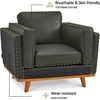 image:imageMCombo Genuine Leather Accent Chair with Solid Wood Frame 419 Wide Real Leather Chair for Living Room Napa Leather VE792 BlackBlack
