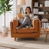 image:imageMCombo Genuine Leather Accent Chair with Solid Wood Frame 419 Wide Real Leather Chair for Living Room Napa Leather VE792 BlackCognac Tan