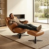 image:imageMCombo Genuine Leather Recliner Chair with Ottoman 360Swivel Recliner with Adjustable Backrest Accent Chair for Living Room A7100 Fog GreySaddle Tan