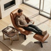 image:imageMCombo Genuine Leather Recliner Chair with Ottoman 360Swivel Recliner with Adjustable Backrest Accent Chair for Living Room A7100 Fog GreySaddle Tan