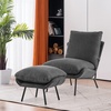 image:imageMCombo Modern Accent Chair with Ottoman Leathaire Fabric Armless Chair Upholstered Leisure Chairs for Small Space Living Room amp Bedroom LW951 SaddleDark Grey