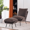 image:imageMCombo Modern Accent Chair with Ottoman Leathaire Fabric Armless Chair Upholstered Leisure Chairs for Small Space Living Room amp Bedroom LW951 SaddleDark Brown