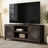 image:imageMCombo Modern TV Stand for 65 Inch TV 60 Inch Entertainment Center with Solid Rubber Wood Storage Space for Living Room Wooden TV Console with Glass Door Adjustable Feet TV325