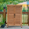 image:imageMCombo Outdoor Storage Cabinet Small Storage Shed with Removable Shelf Wood Garden Shed with 2 Doors for Yard Patio Lawn 246 x 183 x 382 inch 0985 BrownYellow