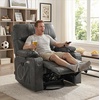 image:imageMCombo Oversized Swivel Glider Rocker Power Recliner Chair for Living Room with Heat and Vibration Massage USB Ports Cup Holders and Pockets Faux Leather 7785 BlackGrey