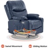 image:imageMCombo Oversized Swivel Glider Rocker Power Recliner Chair for Living Room with Heat and Vibration Massage USB Ports Cup Holders and Pockets Faux Leather 7785 BlackNavy Blue