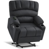 image:imageMCombo Power Lift Recliner Chair for Elderly Lift Chair with Heat and Massage USB ampType C Ports Cup Holders Faux Leather 7095 Medium BlackBlack