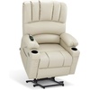 image:imageMCombo Power Lift Recliner Chair for Elderly Lift Chair with Heat and Massage USB ampType C Ports Cup Holders Faux Leather 7095 Medium BlackCream White
