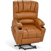 image:imageMCombo Power Lift Recliner Chair for Elderly Lift Chair with Heat and Massage USB ampType C Ports Cup Holders Faux Leather 7095 Medium BlackTawny