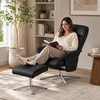 image:imageMCombo Swivel Recliner Chair with Ottoman 360 Faux Leather Lounge Chair with Adjustable Backrest Manual Reclining Chair with Footrest for Small Spaces Living Room Bedroom Office 4603 Dark GreyBlack