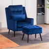 image:imageMCombo Velvet Accent Chair with Ottoman Modern Armchair for Small Space Living Room Office Reception Fabric 4278 Dark GreyBlue