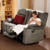 image:imageMCombo Zero Gravity Power Reclining Sofa with Heat and Vibration Massage 3 Seater Reclining Couch with USB Ports Cup Holders for Living Room Fabric PR648SET BeigeGrey