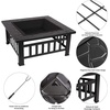 image:imageMcombo 32 Metal Fire Pit Square Table Backyard Patio Terrace Fire Bowl HeaterBBQIce Pit with Charcoal Rack Waterproof Cover 0039 Black