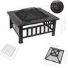 image:imageMcombo 32 Metal Fire Pit Square Table Backyard Patio Terrace Fire Bowl HeaterBBQIce Pit with Charcoal Rack Waterproof Cover 0039 Black