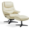 image:imageMCombo Genuine Leather Recliner Chair with Ottoman 360Swivel Recliner with Adjustable Backrest Accent Chair for Living Room A7100 Fog GreyWhite