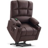 image:imageMCombo Oversized Dual Motor Power Lift Recliner Chair Sofa with Massage and Heat for Big Elderly People Infinite Position USB Ports Faux Leather R7688 Dark Brown LargeOversizeLight Brown