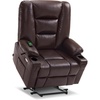 image:imageMCombo Oversized Power Lift Recliner Chair with Massage and Heat for Big and Tall Elderly People Cup Holders USB Ports Side Pockets Faux Leather R7541 Beige LargeOversizeDark Brown