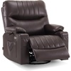image:imageMCombo Oversized Swivel Glider Rocker Power Recliner Chair for Living Room with Heat and Vibration Massage USB Ports Cup Holders and Pockets Faux Leather 7785 BlackChocolate Brown