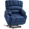 image:imageMCombo Power Lift Recliner Chair for Elderly Lift Chair with Heat and Massage USB ampType C Ports Cup Holders Faux Leather 7095 Medium BlackBlue