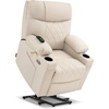 image:imageMCombo Small Power Lift Recliner Chair Sofa with Massage and Dual Heating Adjustable Headrest for Elderly People Petite USB Ports Faux Leather 7111 Dark BrownCream White