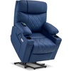 image:imageMCombo Small Power Lift Recliner Chair Sofa with Massage and Dual Heating Adjustable Headrest for Elderly People Petite USB Ports Faux Leather 7111 Dark BrownBlue