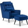 image:imageMCombo Velvet Accent Chair with Ottoman Modern Armchair for Small Space Living Room Office Reception Fabric 4278 Dark GreyBlue