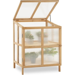 image:imageMCombo 2 Tier Foldable Cold Frame Greenhouse Portable Wooden Greenhouse Garden Cold Frame Raised Planter Box with Shelves 0122 Natural