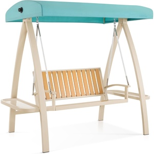 image:imageMCombo 2Person Patio Swing Chair HeavyDuty Outdoor Porch Swing with Wooden Finish Coated Seat for Garden Balcony Poolside 4458 GreyBlue