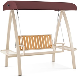 image:imageMCombo 2Person Patio Swing Chair HeavyDuty Outdoor Porch Swing with Wooden Finish Coated Seat for Garden Balcony Poolside 4458 GreyBurgundy