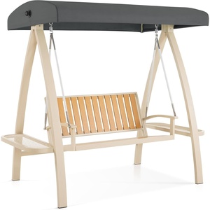image:imageMCombo 2Person Patio Swing Chair HeavyDuty Outdoor Porch Swing with Wooden Finish Coated Seat for Garden Balcony Poolside 4458 GreyGray