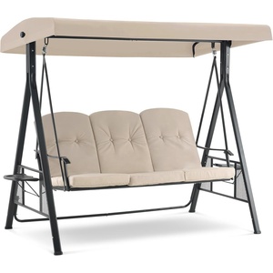 image:imageMCombo 3 Seat Patio Swings with Adjustable Canopy Outdoor Porch Swing Chair with Stand for Backyard Poolside Balcony 4092 Dark BlueBeige