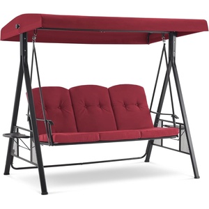 image:imageMCombo 3 Seat Patio Swings with Adjustable Canopy Outdoor Porch Swing Chair with Stand for Backyard Poolside Balcony 4092 Dark BlueBurgundy