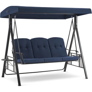 image:imageMCombo 3 Seat Patio Swings with Adjustable Canopy Outdoor Porch Swing Chair with Stand for Backyard Poolside Balcony 4092 Dark BlueDark Blue