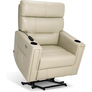 image:imageMCombo 380lbs Oversized Dual Motors Lay Flat Power Lift Recliner Chair for Heights 5967 Big and Tall People Faux Leather R7177 GreyCream White
