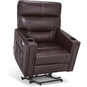 image:imageMCombo 380lbs Oversized Dual Motors Lay Flat Power Lift Recliner Chair for Heights 5967 Big and Tall People Faux Leather R7177 GreyDark Brown
