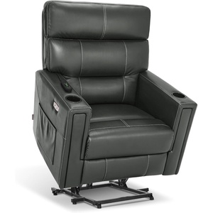 image:imageMCombo 380lbs Oversized Dual Motors Lay Flat Power Lift Recliner Chair for Heights 5967 Big and Tall People Faux Leather R7177 GreyGrey
