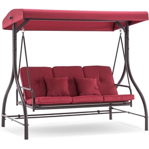 image:imageMCombo 3Seat Outdoor Patio Swing Chair 2in1 Convertible Porch Swing Glider Chair with Removable Cushions Adjustable Canopy amp Pillows for Backyard Deck Garden 4068 Burgundy