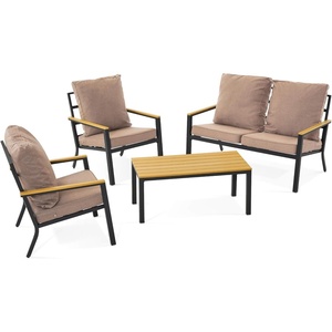 image:imageMCombo 4 Pieces Patio Furniture Sets Outdoor Conversation Sets with Sofa Outdoor Loveseat Single Chair with Removable amp Washable Deep Seating Cushion Coffee Table with Wood Tabletop GreyBeige