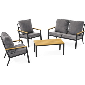 image:imageMCombo 4 Pieces Patio Furniture Sets Outdoor Conversation Sets with Sofa Outdoor Loveseat Single Chair with Removable amp Washable Deep Seating Cushion Coffee Table with Wood Tabletop GreyGrey