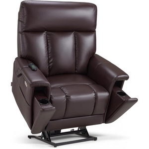 image:imageMCombo 500lbs Heavy Duty Lift Chair for Elderly Extra Wide Dual Motor Power Lift Recliner with Hidden Cup Holders USB Charging Breathable Faux Leather R7777 BlackDark Brown