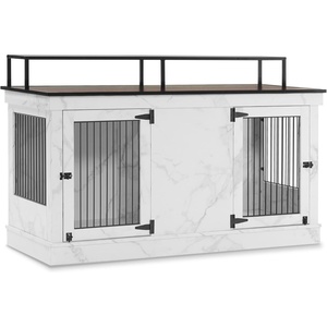 image:imageMCombo 57 Furniture Style Dog Crate Wooden Dog Kennel TV Stand for 2 Medium Dogs Large Dog Cage with 2 Doors Indoor Pet Crate End Table with Locks 1861 BrownWhite