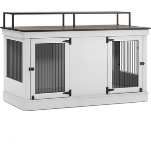 image:imageMCombo 57 Furniture Style Dog Crate Wooden Dog Kennel TV Stand for 2 Medium Dogs Large Dog Cage with 2 Doors Indoor Pet Crate End Table with Locks 1861 BrownLight Grey