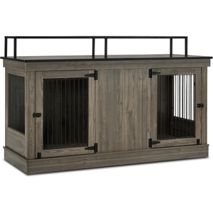 image:imageMCombo 57 Furniture Style Dog Crate Wooden Dog Kennel TV Stand for 2 Medium Dogs Large Dog Cage with 2 Doors Indoor Pet Crate End Table with Locks 1861 BrownBrown